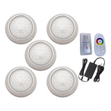 Kit 5 Hiper Led 15w Inox 316 Rgb + Controle Touch + Fonte 8a