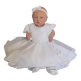 Kit 5 Itens Vestido Branco Batizado Bebe Menina + Acessórios