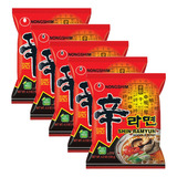 Kit 5 Lamen Coreano Shin Ramyun Picante Carne E Legumes 100g