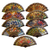 Kit 5 Leque Luxo Lembrancinha Oriental Abanador Festa Cor Floral Preto - Floral