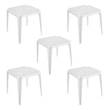 Kit 5 Mesa Quadrada Monobloco De Plastico Branca Multiuso