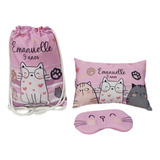 Kit 5 Mochilinhas, Almofadas E Máscara Dormir Gatinhos