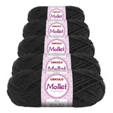 Kit 5 Novelos Lã Fio Mollet 40g 80m Círculo - 0940 Preto