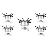 Kit 5 Panela Fondue Em Inox Com 10 Peças 1 Litro Prata