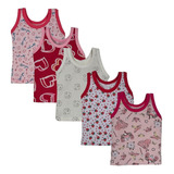 Kit 5 Pçs Camiseta Regata Infantil Bebe 100% Algodão Menina