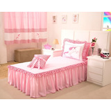 Kit 5 Pçs Colcha Infantil Menina Solteiro Unicórnio +cortina