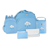 Kit 5 Peças Bolsa Frasqueira Maternidade Bebê Nuvem Azul