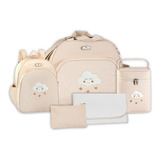 Kit 5 Peças Bolsa Frasqueira Maternidade Bebê Nuvem Bege