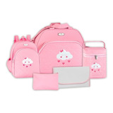 Kit 5 Peças Bolsa Frasqueira Maternidade Bebê Nuvem Pink