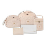 Kit 5 Peças Bolsa Frasqueira Maternidade Bebê Urso Bege