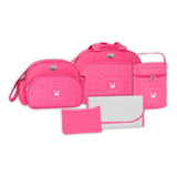 Kit 5 Peças Bolsa Frasqueira Maternidade Bebê Urso Pink