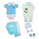 Kit 5 Peças Roupas De Bebê Macacão Plush + Mijão + Kit Toca