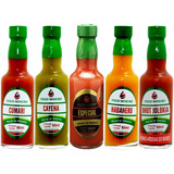 Kit 5 Pimenta Molho 60ml Cayena Cumari Habanero Bhut Malague