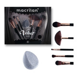 Kit 5 Pinceis Profissional Com Esponja Velvet Preto Macrilan