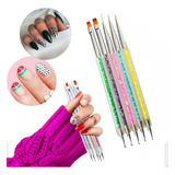 Kit 5 Pincel E Boleador 2 Em 1 Decoração Gel Extenção Unhas