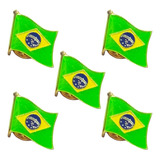 Kit 5 Pins Bottons Broches Bandeira Do Brasil Pátria Metal