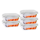 Kit 5 Pote 370ml Retangular Hermética Vidro Papinha Pequeno
