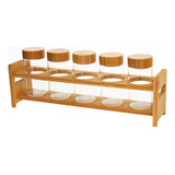 Kit 5 Potes Porta Mantimentos Vidro Tampa Bambu Com Suporte