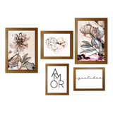 Kit 5 Quadros Decorativos C/ Moldura Abstrato Vintage Flores