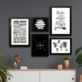 Kit 5 Quadros Decorativos C/ Vidro Folhagem Vintage Amor