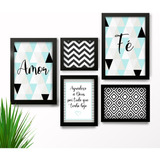 Kit 5 Quadros Decorativos C/ Vidro Folhagem Vintage Amor