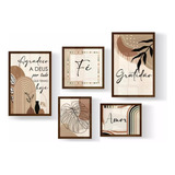 Kit 5 Quadros Decorativos Mdf Frases Fé Gratidão Sala Grande