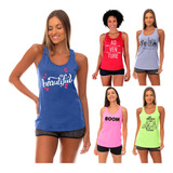 Kit 5 Regata Feminina Fitness Academia Nadador Blusa Estampa