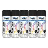 Kit 5 Tinta Spray Uso Geral Super Color, Metais, Preto Fosco