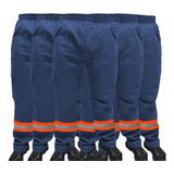 Kit 5-calças De Uniforme Brim Com Faixa Refletiva Laranja 