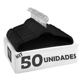 Kit 50 Cabides Veludo De Roupa Antideslizante Slim Adulto Cor Preto