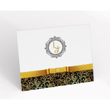Kit 50 Convites Casamento Dourado Com Fita De Cetim Brasão