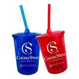 Kit 50 Copo Acrílico Shake Tampa E Canudo Personalizado