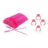 Kit 50 Escovas De Cílios Rosa E 50 Anel Batoque Rosa (médio)