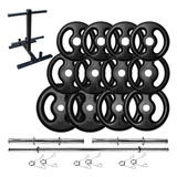 Kit 50kg Anilhas Ferro + Barras Ocas 40cm E 120cm + Suporte