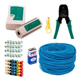 Kit 50m Cabo Rede Azul + Teste + Alicate + 50 Rj45 + 50 Capa