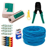 Kit 50m Cabo Rede Azul + Teste + Alicate + 50 Rj45 + 50 Capa