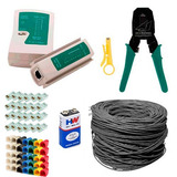 Kit 50m Cabo Rede Preto + Teste +alicate + 50 Rj45 + 50 Capa