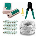 Kit 50m Cabo Utp Rede Branco +teste Rj45 +alicate + 50 Rj45