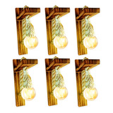 Kit 6 Arandela Luminária Parede Madeira Retrô Rústica Sisal