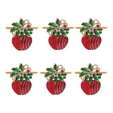 Kit 6 Argolas Anel Porta Guardanapo Festa Mesa Maçã De Natal