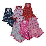 Kit 6 Baby Doll Estampa Com Babado Roupa De Dormir Do 4 Ao 8