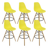 Kit 6 Banqueta Charles Eames Eiffel Wood Design Base Madeira Acabamento Da Estrutura Preto Cor Amarelo
