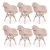 Kit 6 Cadeira Poltrona Charles Eames Eiffel Apoio Braço Wood