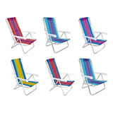 Kit 6 Cadeira Reclinável 8 Posições Alumínio Praia Piscina