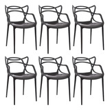 Kit 6 Cadeiras Allegra Para Sala Jantar Jardim Cozinha Estrutura Da Cadeira Cinza Assento Preto