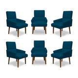 Kit 6 Cadeiras De Jantar Itália Suede Azul Marinho