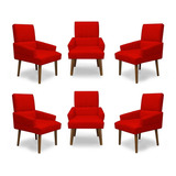 Kit 6 Cadeiras De Jantar Itália Suede Vermelho  Meular Decor