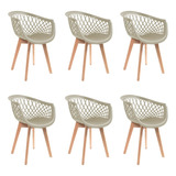 Kit 6 Cadeiras De Jantar Web Pé Wood Modelo Premium Maciça Cor Da Estrutura Da Cadeira Madeira Cor Do Assento Nude
