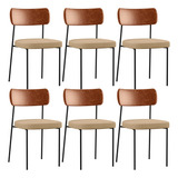 Kit 6 Cadeiras Sala Jantar Melina Courí Camel Linho Bege Esc