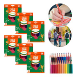 Kit 6 Caixas De Lápis De Cor Sextavado Premium 24 Cores